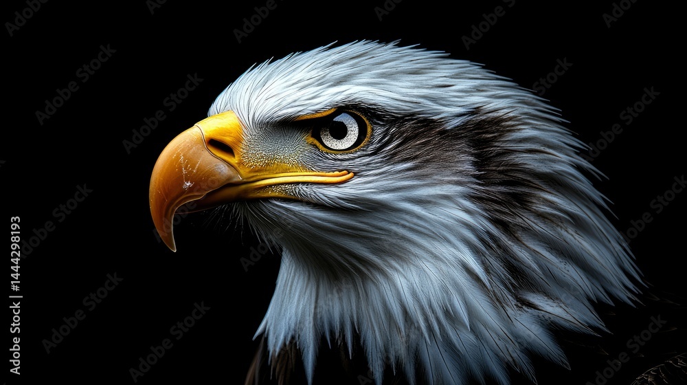 Fototapeta premium Majestic Bald Eagle Portrait Against Black Background
