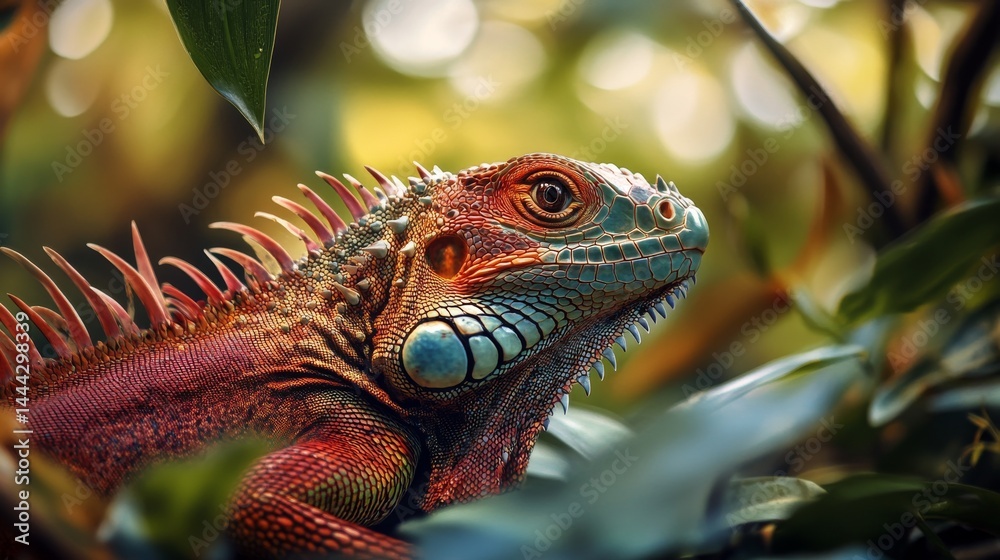 Fototapeta premium Close up of a colorful iguana lizard in the wild