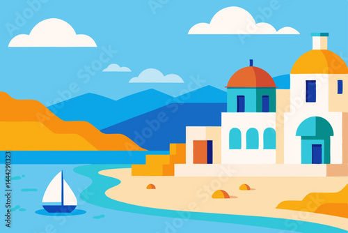 Mediterranean Coastal Village A Sunny Seaside Escape Illustration