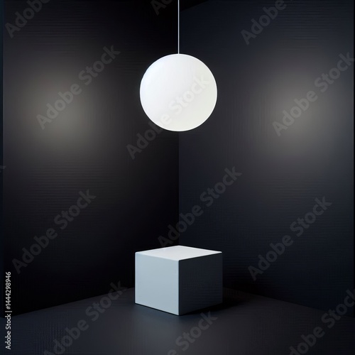 Minimalist Void A corner of pure matte black walls floor and cei