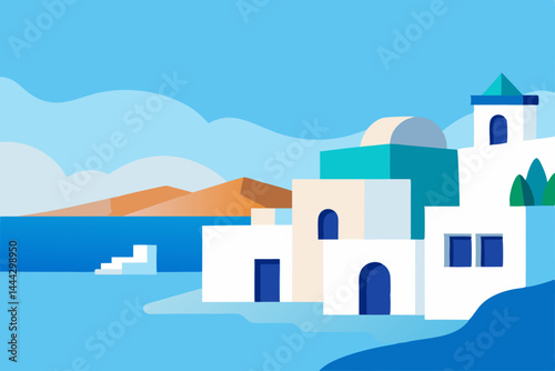 Mediterranean Coastal Village A Stunning Illustration of Whitewashed Houses and Azure Waters