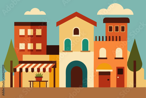 Charming Mediterranean Village A Colorful Illustration of European Architecture