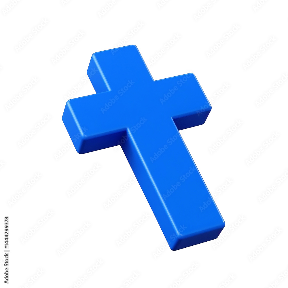 Obraz premium Christian cross blue ,plastic style icon 3d rendering isolated on white background ,PNG transparent.