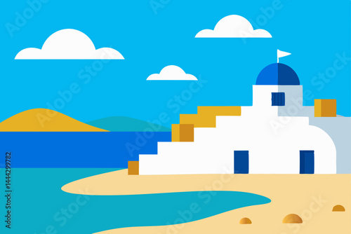 Scenic Coastal Greek Village Idyllic Beachfront Houses and Azure Waters
