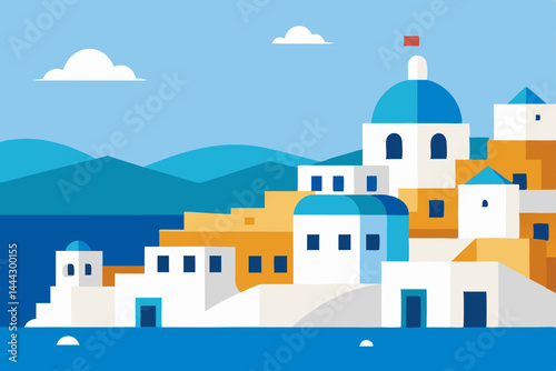 Mediterranean Coastal Town A Charming Illustration of Greek Island Architecture