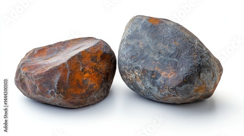 Aged and sunburnt large desert stones on a white studio background