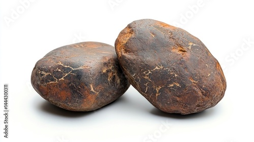 Aged and sunburnt large desert stones on a white studio background