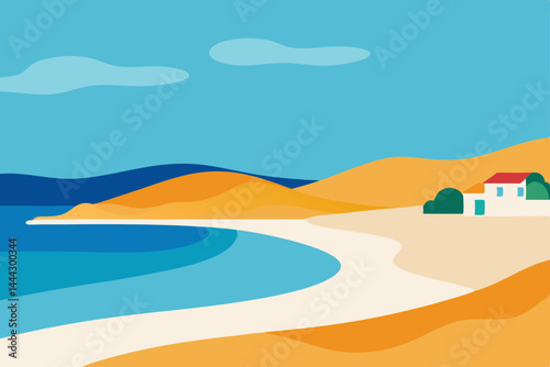 Serene Coastal Escape  Mediterranean Beach House Illustration