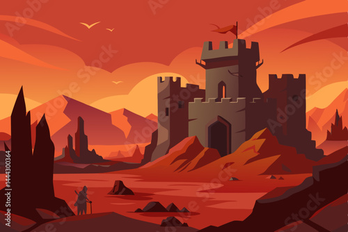 Majestic Desert Castle A Sunset Fantasy Illustration