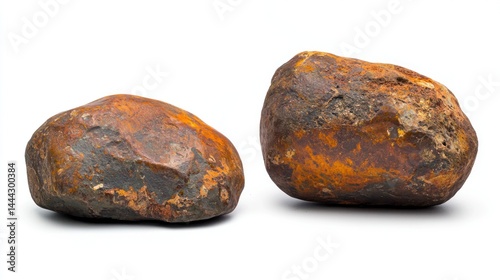 Aged and sunburnt large desert stones on a white studio background