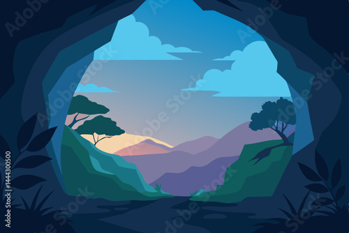 Mysterious Cave Entrance A Breathtaking View of Serene Mountain Landscape