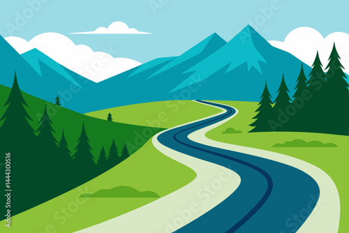 Scenic Mountain Road Trip Winding Path Through Majestic Peaks and Lush Green Valleys