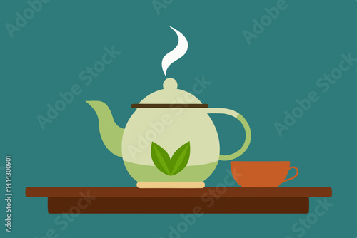 Aromatic Teapot and Cup Soothing Beverage Illustration