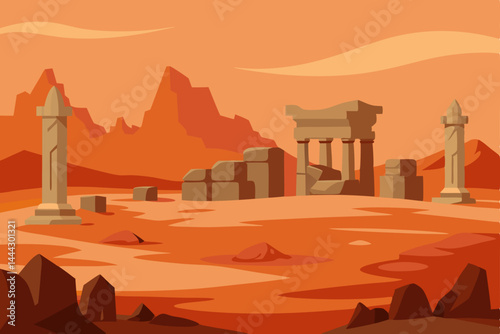 Ancient Desert Ruins A Martian Landscape Illustration