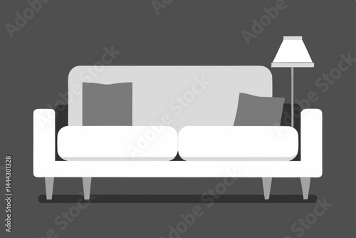 Modern Minimalist Living Room Couch and Lamp Illustration