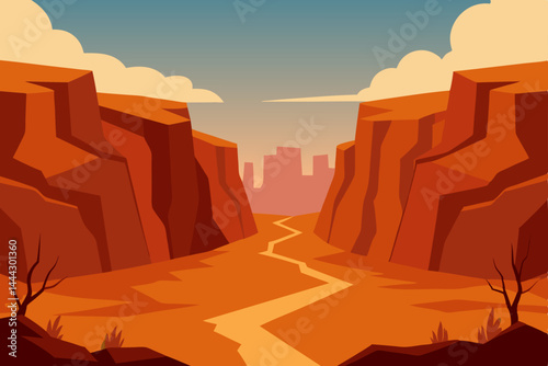 Desert Canyon Landscape A Breathtaking Vista of Rugged Terrain and Distant Cityscape
