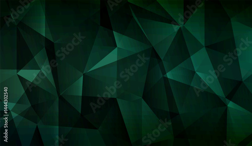 Deep Emerald Green Geometric Abstract Background Featuring Low Poly Triangles, Perfect for Modern Design Projects or Digital Backdrops, with a Sophisticated Polygonal Texture