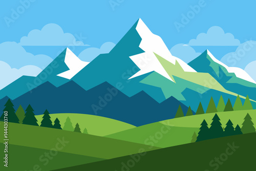 Majestic Mountain Landscape A Breathtaking View of Snow-Capped Peaks and Verdant Valleys