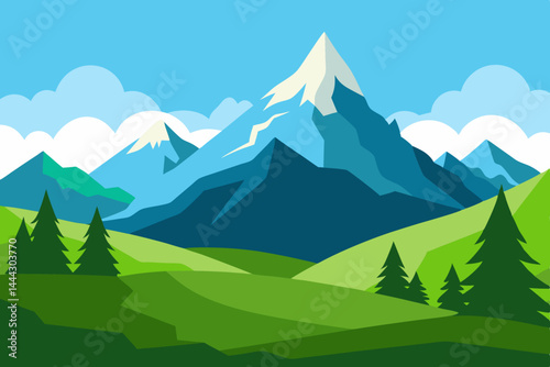 Majestic Mountain Peaks and Verdant Valley A Serene Landscape Illustration