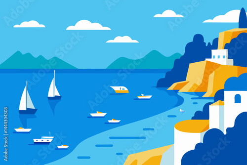 Mediterranean Coastal Paradise Sailboats and Charming Cliffside Villages
