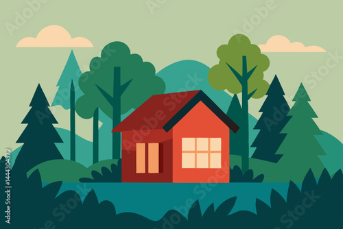 Serene Cabin Escape A Peaceful Retreat in the Woods Illustration