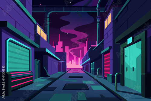 Cyberpunk City Alleyway Neon Lights and Vaporwave Aesthetics in a Futuristic Urban Landscape