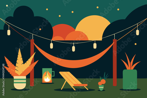 Serene Sunset Relaxing Evening in a Cozy Outdoor Hammock Oasis
