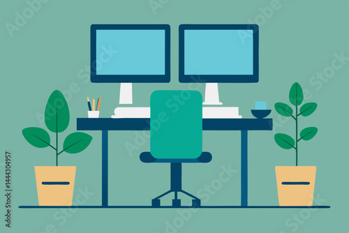 Modern Workspace Setup Dual Monitor Productivity and Ergonomic Design