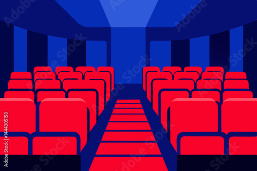 Empty Cinema Theater Rows of Red Seats Await the Audience