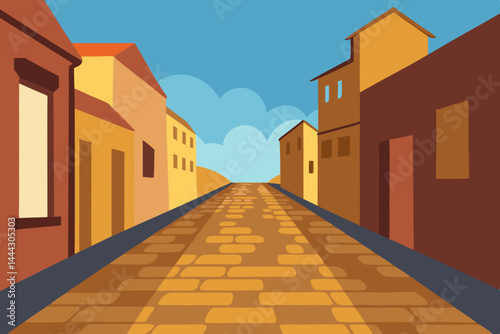 Cobblestone Street A Journey Through Time -  Ancient Cityscape Illustration