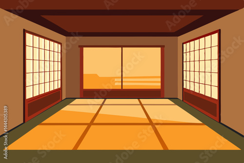 Serene Japanese-Style Room Interior Design Tranquil Space with Shoji Screens and Tatami Mats