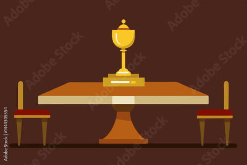 Elegant Golden Trophy on a Luxurious Table A Symbol of Achievement and Success