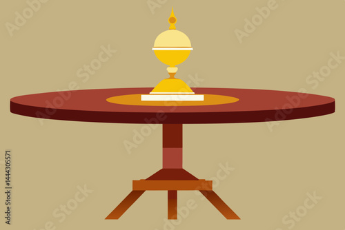 Elegant Round Table with Ornate Golden Vessel A Decorative Centerpiece