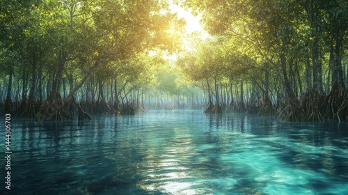 Tranquil forest path swamp landscape