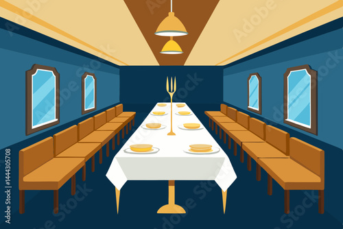 Elegant Long Dining Table Setting A Grand Formal Dinner Illustration