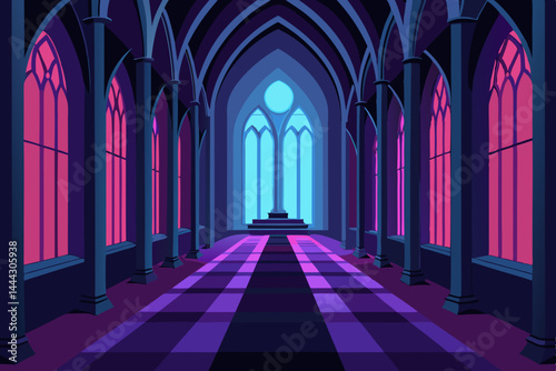 Enthralling Gothic Cathedral Hall  A Digital Illustration of  Mystical Architecture