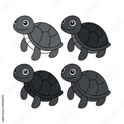 Four Gray Turtles Grouped Cartoon on a White Background Design