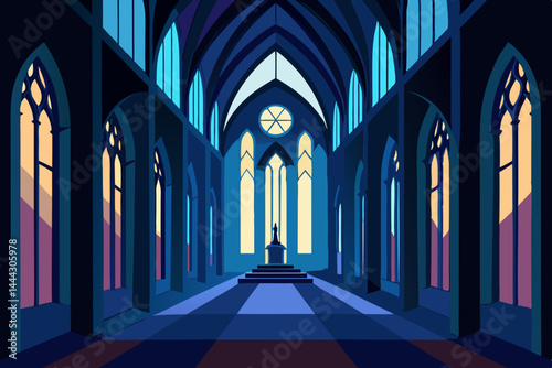 Majestic Cathedral Interior A Digital Illustration of Gothic Architecture