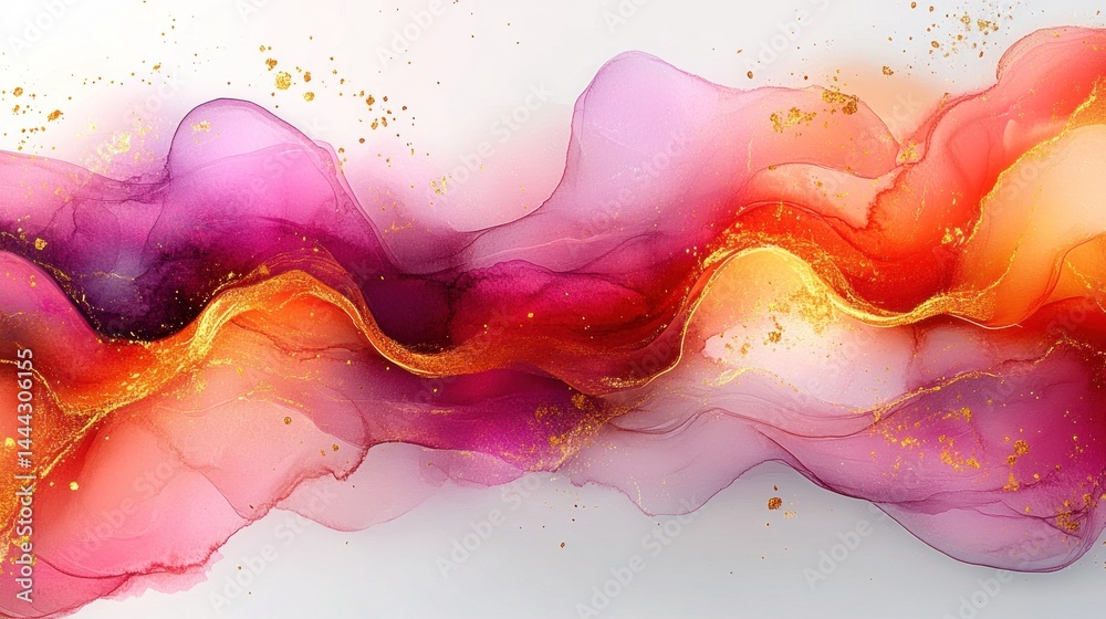 Abstract Fluid Art: Golden Hues and Crimson Waves
