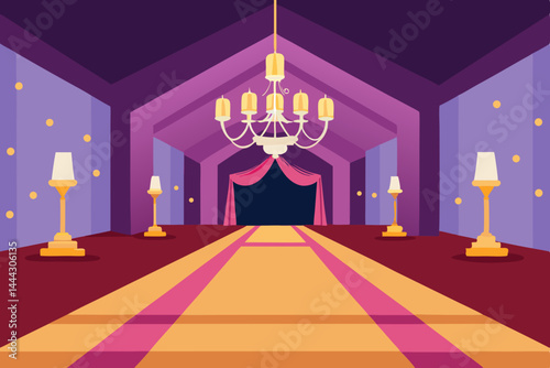 Grand Ballroom Entrance Elegant Interior Design with Carpet and Chandelier