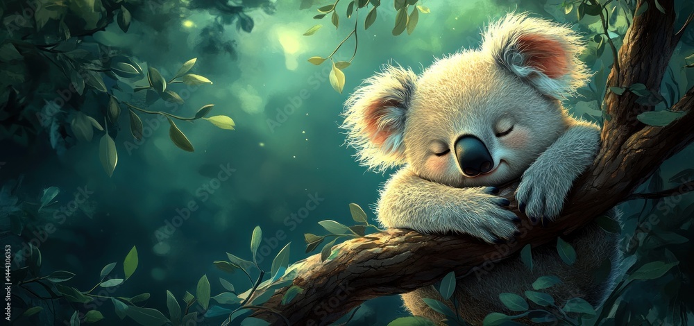 Adorable Koala Sleeping Peacefully in a Lush Green Forest