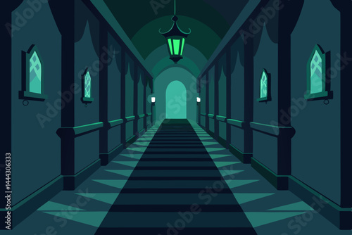 Mysterious Dark Hallway A Gothic Architectural Illustration