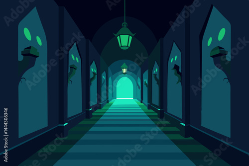 Mysterious Dark Hallway Enigmatic Architecture and Eerie Ambiance