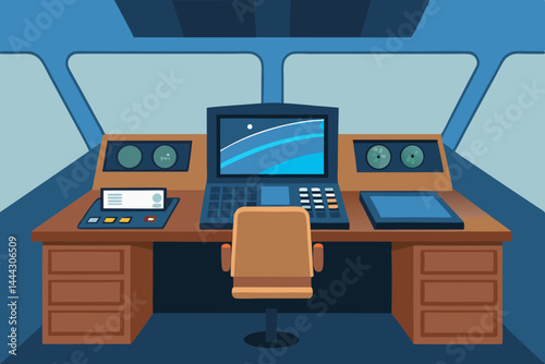 Futuristic Spaceship Bridge Control Room Interior Design Concept