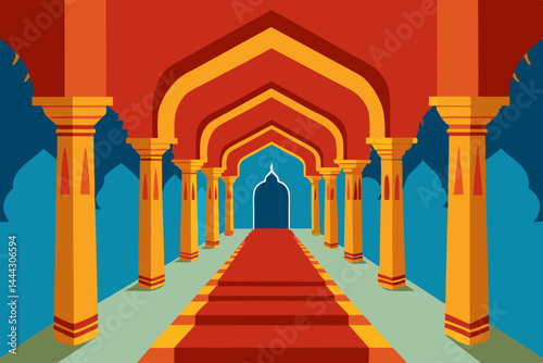 Majestic Indian Palace Architecture A Vibrant Red Carpet Pathway to Grandeur