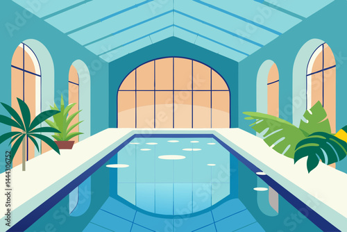 Serene Indoor Pool Tranquil Oasis Design,  Luxury Poolside Relaxation