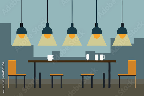 Modern Cafe Interior Design  Pendant Lights and Cozy Table Setting