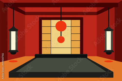 Serene Japanese-Style Room Interior Design Tranquil Space with Shoji Screens and Red Accents