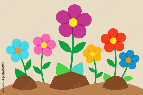 Vibrant Colorful Flowers Blooming in a Garden A Delightful Springtime Illustration