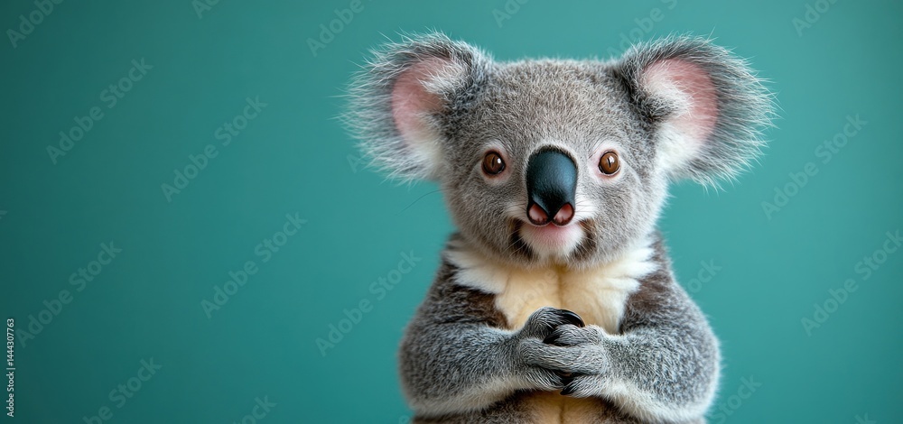 Adorable Koala Bear Portrait Against Teal Background